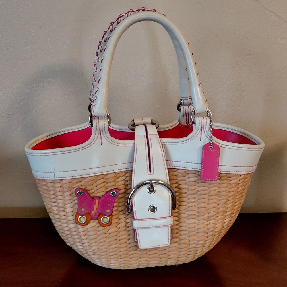 Coach Butterfly Wicker Straw Tote Vintage - Picture 3 of 12